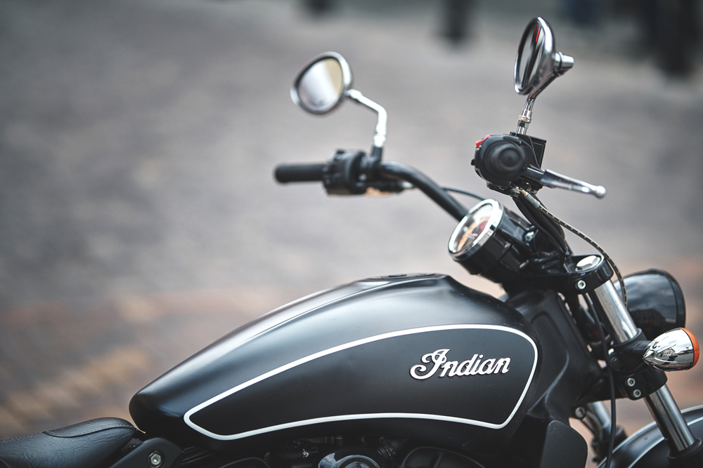 The handlebars of an Indian Motorcycle.